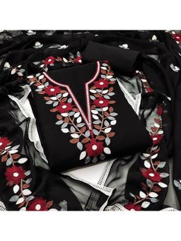 Zeepkart - Black Georgette Embroidered Unstitched Kurta with Bottom and Dupatta (Set of 3)