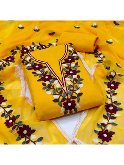 Zeepkart - Gold Georgette Embroidered Unstitched Kurta with Bottom and Dupatta (Set of 3)