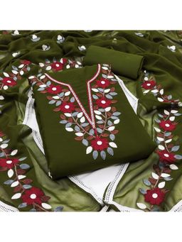 Zeepkart - Green Georgette Embroidered Unstitched Kurta with Bottom and Dupatta (Set of 3)