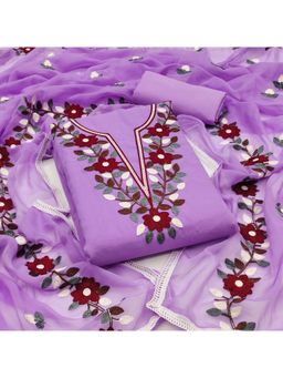 Zeepkart - Lavender Georgette Embroidered Unstitched Kurta with Bottom and Dupatta (Set of 3)