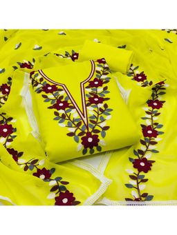 Zeepkart - Green Georgette Embroidered Unstitched Kurta with Bottom and Dupatta (Set of 3)