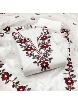 Zeepkart - White Georgette Embroidered Unstitched Kurta with Bottom and Dupatta (Set of 3)