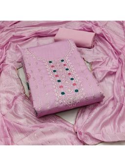 Zeepkart - Pink Chanderi Embroidered Unstitched Kurta with Bottom and Dupatta (Set of 3)