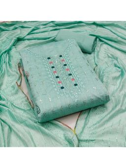 Zeepkart - Green Chanderi Embroidered Unstitched Kurta with Bottom and Dupatta (Set of 3)