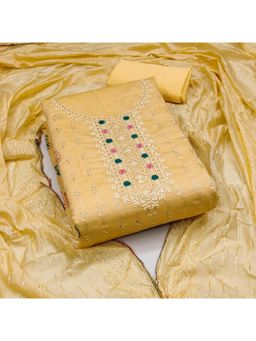 Zeepkart - Yellow Chanderi Embroidered Unstitched Kurta with Bottom and Dupatta (Set of 3)