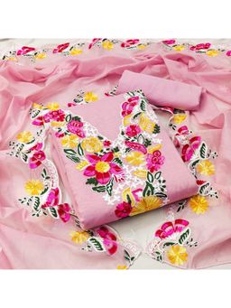 Zeepkart - Pink Chanderi Embroidered Unstitched Kurta with Bottom and Dupatta (Set of 3)