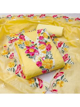 Zeepkart - Yellow Chanderi Embroidered Unstitched Kurta with Bottom and Dupatta (Set of 3)