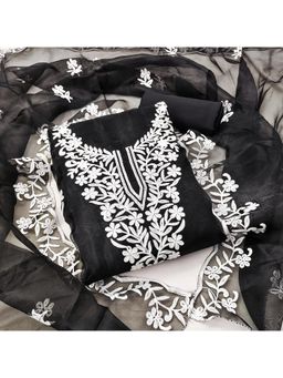 Zeepkart - Black Organza Embroidered Unstitched Kurta with Bottom and Dupatta (Set of 3)