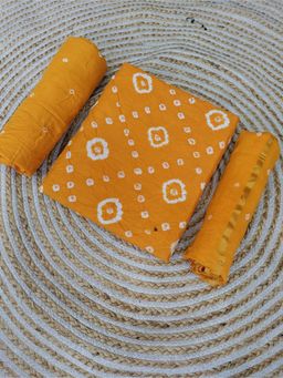 Zeepkart - Yellow Cotton Tie and Dye Unstitched Kurta with Bottom and Dupatta (Set of 3)