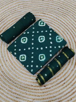 Zeepkart - Green Cotton Tie and Dye Unstitched Kurta with Bottom and Dupatta (Set of 3)