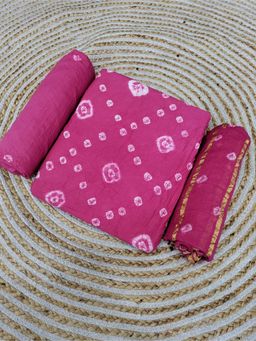 Zeepkart - Pink Cotton Tie and Dye Unstitched Kurta with Bottom and Dupatta (Set of 3)