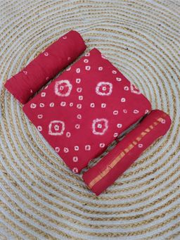 Zeepkart - Red Cotton Tie and Dye Unstitched Kurta with Bottom and Dupatta (Set of 3)