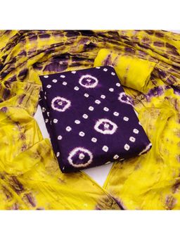 Zeepkart - Blue Cotton Tie and Dye Unstitched Kurta with Bottom and Dupatta (Set of 3)