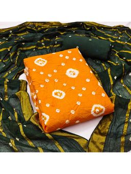 Zeepkart - Yellow Cotton Tie and Dye Unstitched Kurta with Bottom and Dupatta (Set of 3)