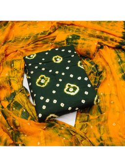 Zeepkart - Green Cotton Tie and Dye Unstitched Kurta with Bottom and Dupatta (Set of 3)