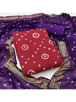 Zeepkart - Red Cotton Tie and Dye Unstitched Kurta with Bottom and Dupatta (Set of 3)