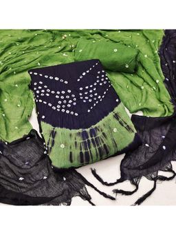 Zeepkart - Black Cotton Tie and Dye Unstitched Kurta with Bottom and Dupatta (Set of 3)