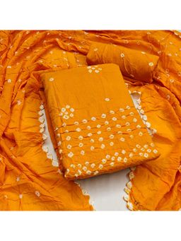 Zeepkart - Yellow Cotton Tie and Dye Unstitched Kurta with Bottom and Dupatta (Set of 3)