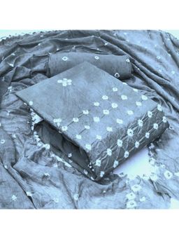 Zeepkart - Grey Cotton Tie and Dye Unstitched Kurta with Bottom and Dupatta (Set of 3)