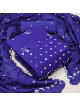 Zeepkart - Royal Blue Cotton Tie and Dye Unstitched Kurta with Bottom and Dupatta (Set of 3)