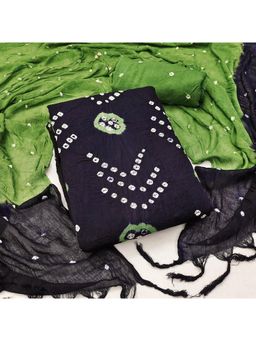 Zeepkart - Black Cotton Tie and Dye Unstitched Kurta with Bottom and Dupatta (Set of 3)