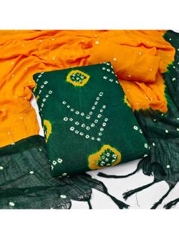Zeepkart - Green Cotton Tie and Dye Unstitched Kurta with Bottom and Dupatta (Set of 3)