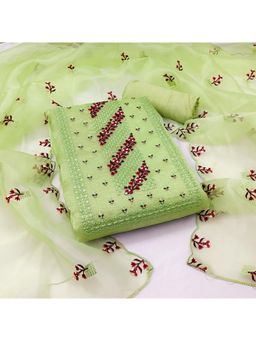 Zeepkart - Green Organza Embroidered Unstitched Kurta with Bottom and Dupatta (Set of 3)