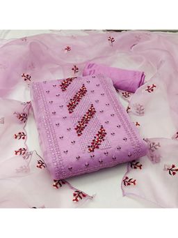 Zeepkart - Lavender Organza Embroidered Unstitched Kurta with Bottom and Dupatta (Set of 3)