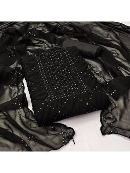 Zeepkart - Black Georgette Embroidered Unstitched Kurta with Bottom and Dupatta (Set of 3)