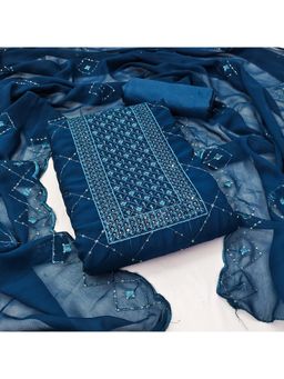 Zeepkart - Blue Georgette Embroidered Unstitched Kurta with Bottom and Dupatta (Set of 3)