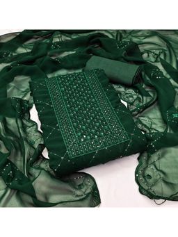 Zeepkart - Green Georgette Embroidered Unstitched Kurta with Bottom and Dupatta (Set of 3)