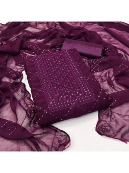 Zeepkart - Purple Georgette Embroidered Unstitched Kurta with Bottom and Dupatta (Set of 3)