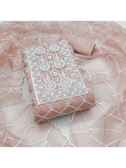 Zeepkart - Pink Organza Embroidered Unstitched Kurta with Bottom and Dupatta (Set of 3)