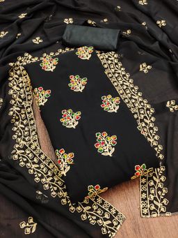 Zeepkart - Black Georgette Embroidered Unstitched Kurta with Bottom and Dupatta (Set of 3)