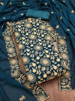 Zeepkart - Teal Georgette Embroidered Unstitched Kurta with Bottom and Dupatta (Set of 3)