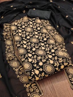 Zeepkart - Black Georgette Embroidered Unstitched Kurta with Bottom and Dupatta (Set of 3)