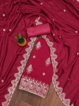 Zeepkart - Pink Silk Embroidered Unstitched Kurta with Bottom and Dupatta (Set of 3)