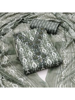 Zeepkart - Green Cotton Embroidered Unstitched Kurta with Bottom and Dupatta (Set of 3)