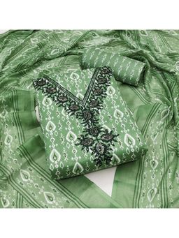 Zeepkart - Green Cotton Embroidered Unstitched Kurta with Bottom and Dupatta (Set of 3)