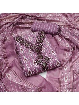 Zeepkart - Pink Cotton Embroidered Unstitched Kurta with Bottom and Dupatta (Set of 3)