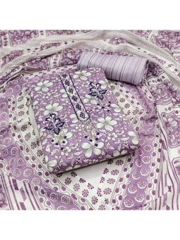 Zeepkart - Magenta Cotton Floral Unstitched Kurta with Bottom and Dupatta (Set of 3)