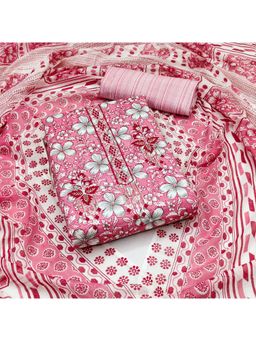 Zeepkart - Pink Cotton Floral Unstitched Kurta with Bottom and Dupatta (Set of 3)