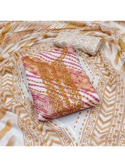 Zeepkart - Orange Cotton Embroidered Unstitched Kurta with Bottom and Dupatta (Set of 3)