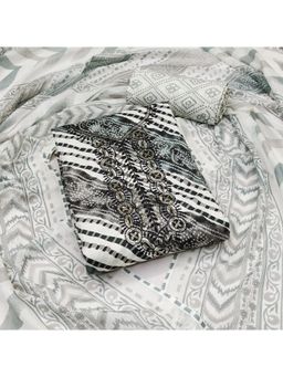 Zeepkart - Grey Cotton Embroidered Unstitched Kurta with Bottom and Dupatta (Set of 3)