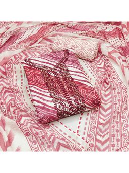 Zeepkart - Pink Cotton Embroidered Unstitched Kurta with Bottom and Dupatta (Set of 3)