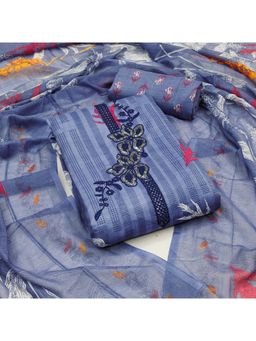 Zeepkart - Blue Cotton Embroidered Unstitched Kurta with Bottom and Dupatta (Set of 3)