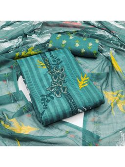 Zeepkart - Green Cotton Embroidered Unstitched Kurta with Bottom and Dupatta (Set of 3)