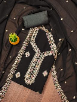 Zeepkart - Black Georgette Embroidered Unstitched Kurta with Bottom and Dupatta (Set of 3)
