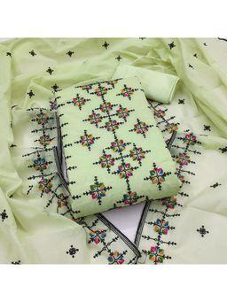 Zeepkart - Green Cotton Embroidered Unstitched Kurta with Bottom and Dupatta (Set of 3)