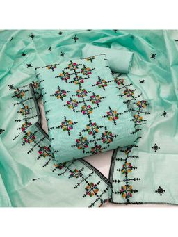 Zeepkart - Blue Cotton Embroidered Unstitched Kurta with Bottom and Dupatta (Set of 3)